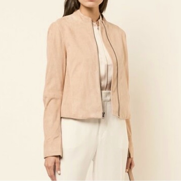 VINCE Rose Quartz Suede Moto Jacket Size 10 - Picture 1 of 16